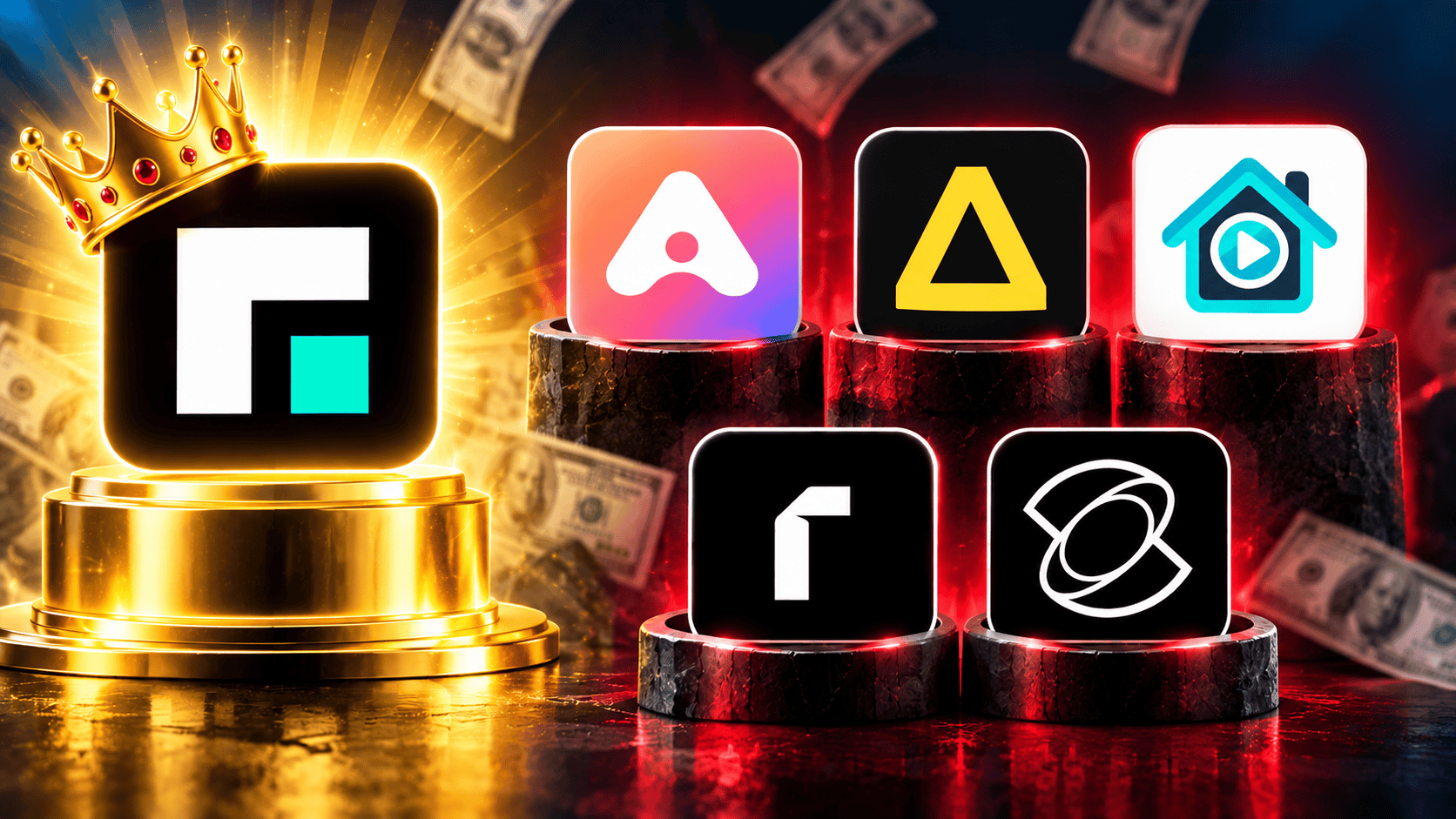 Crowned AI Icons on a Neon Money Stage.png